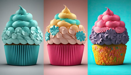 Colorful cupcakes for the mother's day or birthday. Generative AI
