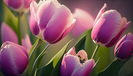 Pink and purple tulips pastel colors backdrop. MotherÂ´s Day gift. Generative AIの写真素材