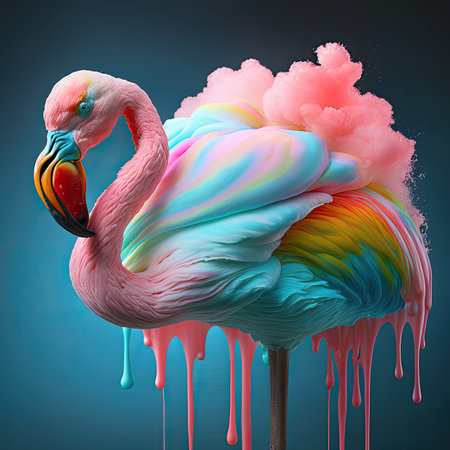 Fluffy cute colorful flamingo. Imaginative image to use for