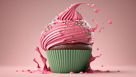 Pink delicious cupcakes for the mother's day or birthday. Generative AIの写真素材