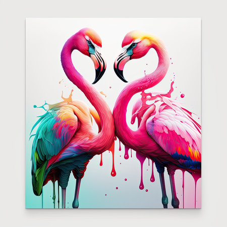 Beautiful romantic flamingos joining their heads in the shape of a heart. Generative AIの写真素材