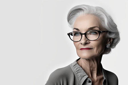 Portrait of a senior woman with an attentive expression. Generative AIの写真素材