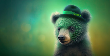 Cute bear wearing a green hat celebrating st patrick's day. Generative AIの写真素材