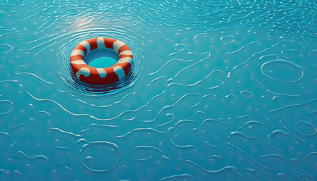 Life buoy on a blue calm water. Rescue on the sea. Generative AIの写真素材