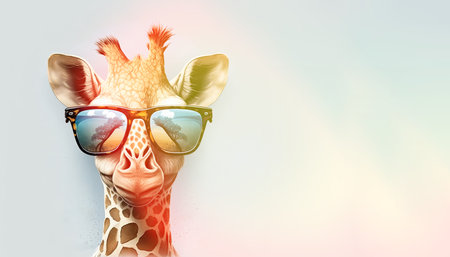 Cute baby animal wearing sunglasses on a colored background. Ready to go on holidays. Generative AIの写真素材