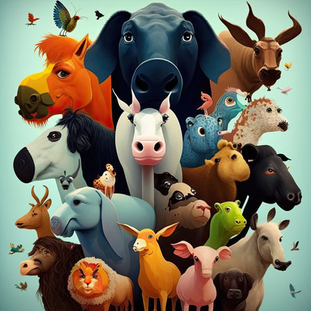 A lot of different animals on a light background. Generative AIの写真素材
