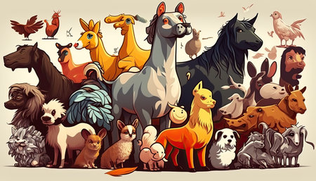 A lot of different animals on a light background. Generative AIの写真素材