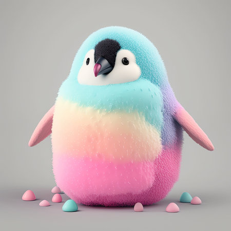 Colorful penguin with pastel colors. Cottony hair. Generative AIの写真素材