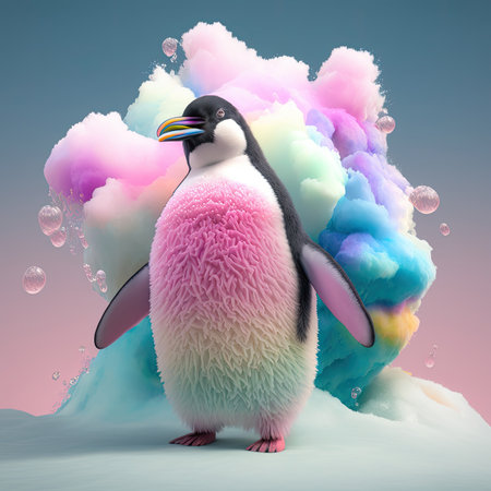 Colorful penguin with pastel colors. Cottony hair. Generative AIの写真素材