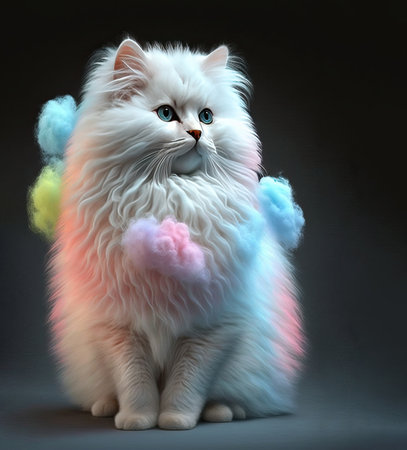 Fluffy cat with rainbow color on the hair. Cottony hair. Generative AIの写真素材