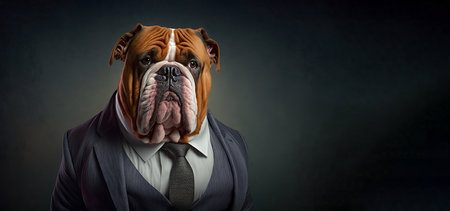 Portrait of a dog in a business suit on a dark background. Generative AIの写真素材