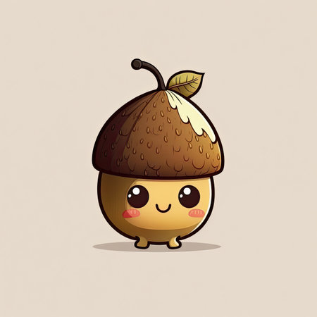 Friendly character. Brown happy acorn with natural hat. Generative AIの写真素材