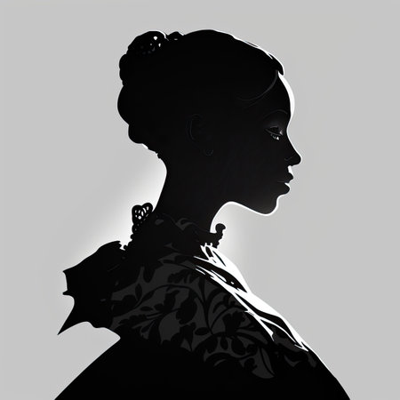 Black silhouette of elegant woman with a bun on a white background. Generative AIの写真素材