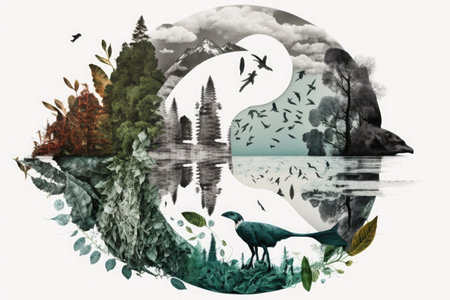 Nature and environment concept. Art collage on white background. Generative AIの写真素材