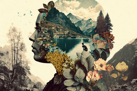 Nature and environment concept. Art collage on white background. Generative AIの素材