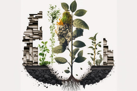 Concept of growth on a white background. Art collage. Generative AIの写真素材