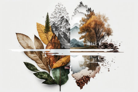 Nature and environment concept. Art collage on white background. Generative AIの写真素材