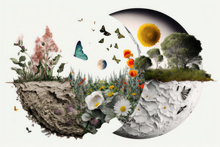 Nature and environment concept. Art collage on white background. Generative AIの写真素材