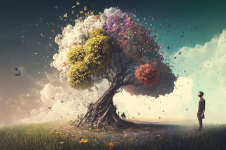 Nature and spring concept. Art collage. Generative AI