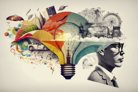 Creative mind. Concept of intelligence. Art collage. Generative AIの素材