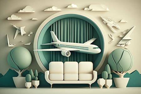 Design of the cabin of private plane. First class distinction and elegance. Generative AIの素材