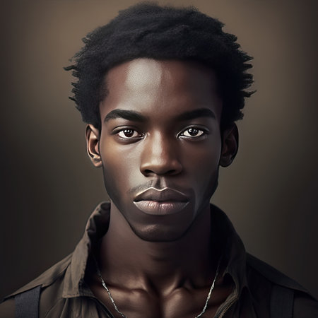 Handsome african guy looking at camera on a dark background. Generative AIの素材