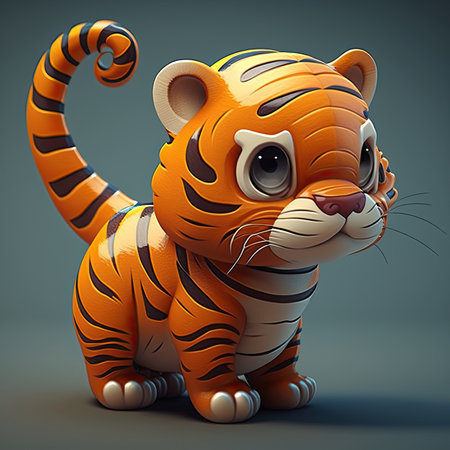 Cute and adorable cartoon baby tiger on a colorful background. Generative AIの素材