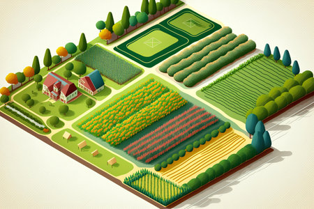 Beautiful landscape of farm fields. Generative AIの素材