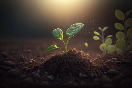 Earth's Day. View of a sprout growing in the soil. Generative AIの素材