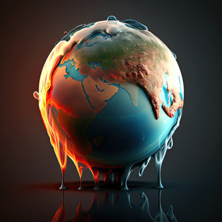 Climate change global warming concept. Planet Earth has warmed up and is melting. Generative AIの素材
