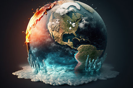 Climate change global warming concept. Planet Earth has warmed up and is melting. Generative AIの素材