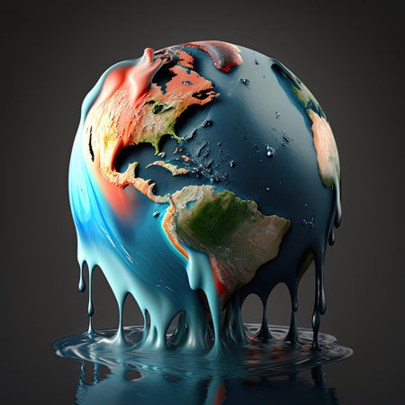 Climate change global warming concept. Planet Earth has warmed up and is melting. Generative AIの素材