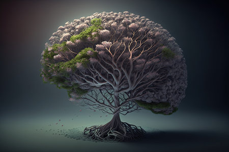 The tree of life on black background. Generative AIの素材