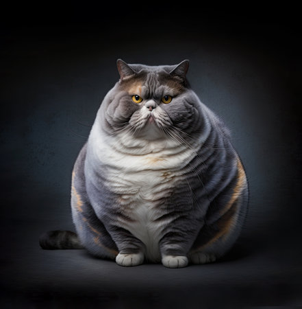 Overweight cat on colored background. Generative AIの素材