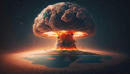 Futuristic nuclear explosion, future, war, dark background. Generative AIの素材