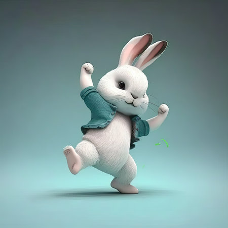 Happy rabbit dancing celebrating the International dance day. Generative AIの素材