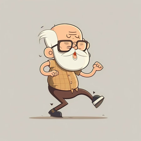 An old man with white hair dancing and celebrating the International Dance Day. Generative AIの素材