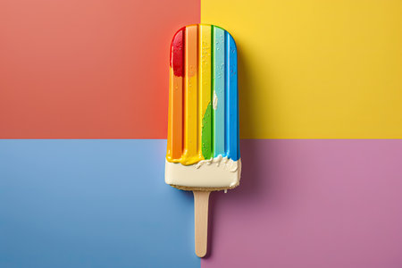 A brightly colored ice cream popsicle against a vibrant background by Generative AIの素材