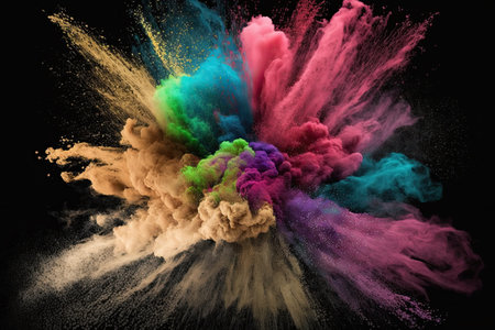 An image of a multicolored powder explosion on a black background, with a realistic photo of a seamless texture by Generative AIの素材