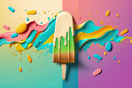 A brightly colored ice cream popsicle against a vibrant background by Generative AIの素材