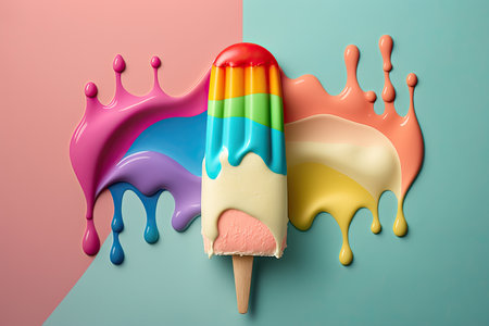 A brightly colored ice cream popsicle against a vibrant background by Generative AIの素材