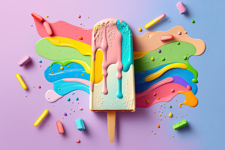 A brightly colored ice cream popsicle against a vibrant background by Generative AIの素材