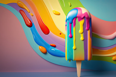A brightly colored ice cream popsicle against a vibrant background by Generative AIの素材