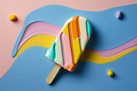 A brightly colored ice cream popsicle against a vibrant background by Generative AIの素材
