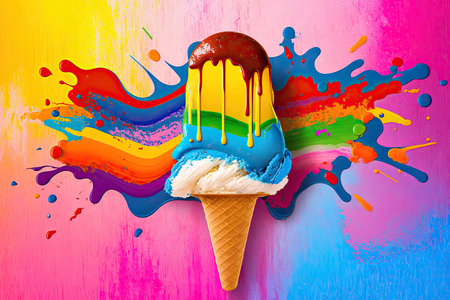 A brightly colored ice cream popsicle against a vibrant background by Generative AIの素材