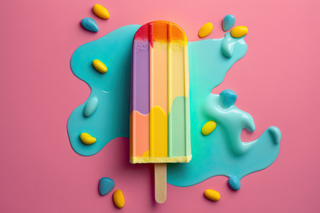 A brightly colored ice cream popsicle against a vibrant background by Generative AIの素材