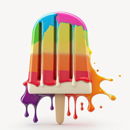 A colorful popsicle on white background with vivid contrast that enhances its beauty and deliciousness by Generative AIの素材