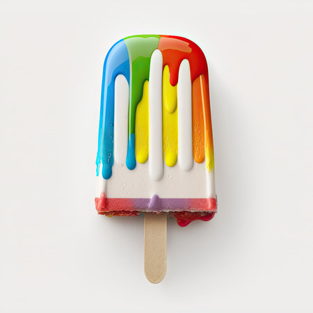 A colorful popsicle on white background with vivid contrast that enhances its beauty and deliciousness by Generative AIの素材