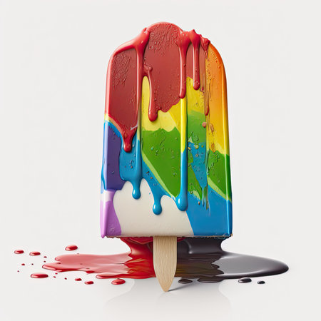 A colorful popsicle on white background with vivid contrast that enhances its beauty and deliciousness by Generative AIの素材