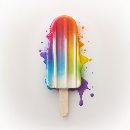 A colorful popsicle on white background with vivid contrast that enhances its beauty and deliciousness by Generative AIの素材